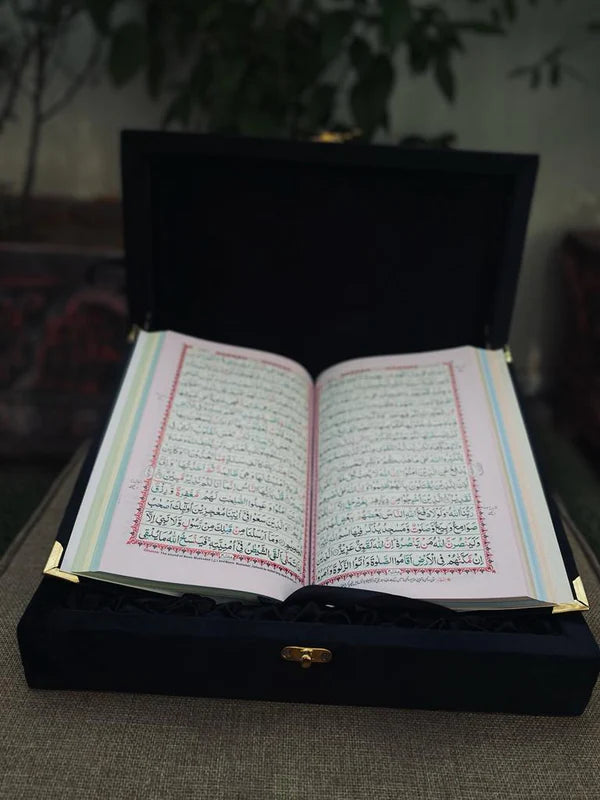 Velvet Fancy Quran with beautiful Rehal Box ( Sea Green)